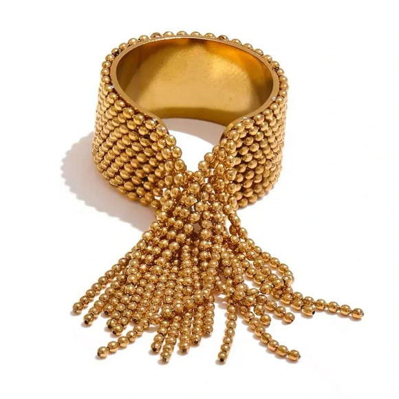 Anthropologie Jewelry - Anthropologie Golden Tassel 18K Gold Stainless Steel Waterproof Resizable Ring